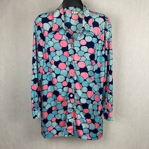 Perfection Fit by Roxanne’s VTG Shirt Button Down Medium Circles Dots Blue Pink